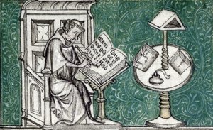 Jean de Meun composant le Roman de la Rose, c.1380 (miniature) - Unknown artist