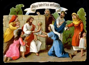 Jésus-Christ bénissant les enfants. Chromolithographie du XIXe siècle - Unknown artist