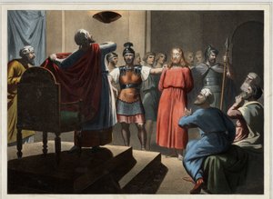 Jésus devant Caïphe. Gravure anonyme du milieu du XIXe siècle.