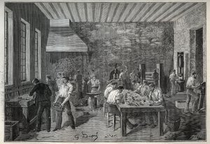 Bijouterie : usine de bijoux en acier. Gravure de 1885 dans "Les arts et métiers illustrés" par Adolphe Bitard. - Unknown artist