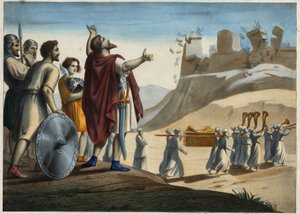 Josué devant la ville de Jéricho (la première ville prise par Josué et les Juifs lors de la conquête de la Terre Promise). Les murs s