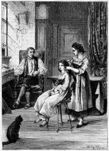 Josué Heilmann (1796-1848), inventeur français, observe ses filles se coiffer. Il s