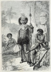 Voyage du capitaine James Cook (1728-1779) : indigènes des îles Marquises - illustration tirée de "Les grands marins du XVIIIe siècle" - Unknown artist