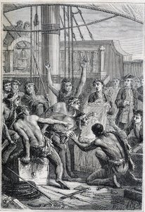 Voyage de Samuel Wallis (1728-1795) en Polynésie : indigènes étonnés par un miroir - illustration tirée de "Les grands marins du 18e siècle" - Unknown artist
