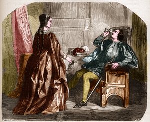 Le roi Charles VI de France, connu sous le nom de Charles le Bien-Aimé, puis Charles le Fol (1368-1422) avec sa maîtresse Odinette (Odette) de Champdivers. Gravure dans « L