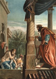 Le roi David et Bethsabée, sa future épouse dans le bain, dans « El Culto de la Hermosura » par Juan Justo Huguet, Molinas Hermanos éditeurs