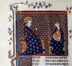 Le roi Louis IX enseigne à son fils, futur Philippe III (miniature) - Unknown artist