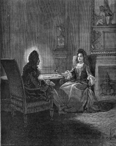 Le roi Louis XIV (1638-1715) parlant avec sa future épouse, Madame de Maintenon (Françoise d