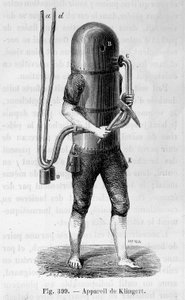 Appareil de plongée de Klingert - dans "Les merveilles de la science" par Louis Figuier - Unknown artist