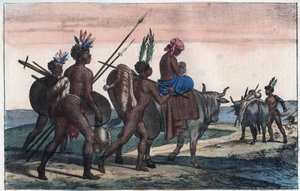 Korah Hottentots du Cap en mouvement - gravure de "Usi e Costumi di Tutti i Popoli dell