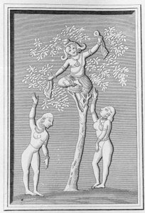 Krishna volant avec deux gopis (Gravure dans « Monuments anciens et modernes de l