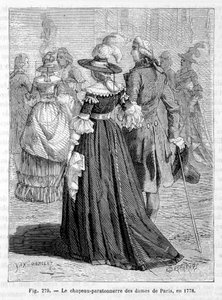 Dames de Paris avec chapeau paratonnerre 1778 - gravure