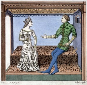 Lancelot et Guenièvre en conversation - extrait de Lancelot du lac, basé sur un document de 1370