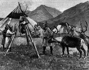 Laponie : Camp de Lapons. Gravure dans "Le Journal de la jeunesse" - Unknown artist