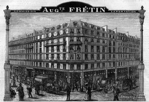 Grande Manufacture de Chaussettes « Auguste Fretin », Paris VIe Arrondissement 64, rue de Rennes. Gravure de 1883 - Unknown artist