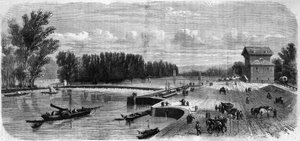 Le barrage de Suresnes - Gravure dans « Le Journal Illustré »