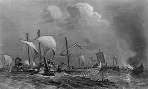 Le combat des Salamines et la défaite de Xerxès, 5ème siècle. dans "Histoire générale de la marine" sous la direction de M. Van Tenac - Unknown artist