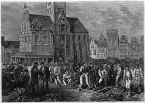 Le marché des chemages, à Hoorn, Hollande. Gravure dans «Le journal de la jeunesse» - Unknown artist