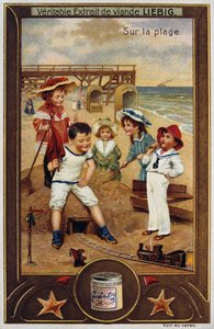 Carte Liebig représentant des enfants français sur la plage 1890 - Unknown artist