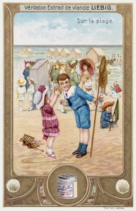 Carte Leibig représentant des enfants français sur la plage 1890 - Unknown artist