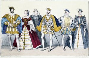 Les Valois : François Ier (1494-1547) et Claude de France (1499-1524), Catherine de Médicis (1519-1589) et Henri II (1519-1559), François II (1544-1560) et Marie Stuart (1542-1587) - Planche extraite de Rois et Reines de France en estampes, Paris, éd. Swif - Unknown artist