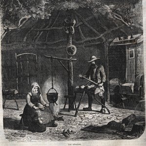Les sabotiers. gravure du XIXe siècle - Unknown artist