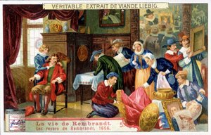 Chromolithographie Liebig sur la vie de Rembrandt (1606 - 1669), peintre néerlandais. Voici les revers de Rembrandt en 1656 - Unknown artist