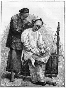 La vie en Chine au 19ème siècle : Le barbier ambulant.