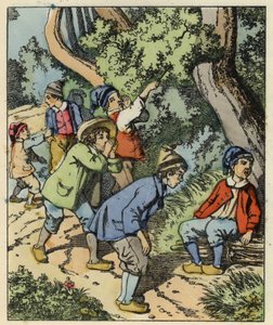 Le Petit Poucet et ses frères perdus dans la forêt abandonnés par leurs parents. Illustration du conte « Le Petit Poucet » de Charles Perrault. - Unknown artist