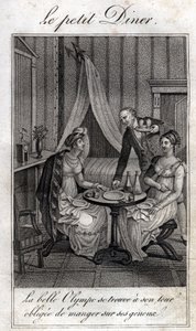 Petit dîner. Olympe de Gouges (1748-1793), femme de lettres et révolutionnaire française avec Céline, une de ses amies - Unknown artist