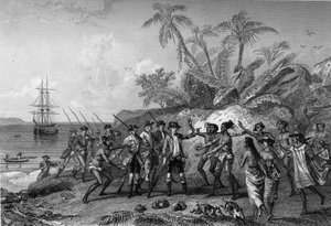 Louis Antoine Comte de Bougainville, navigateur français (1729-1811), approchant les îles des Marquises à Tahiti, le 6 avril - Unknown artist
