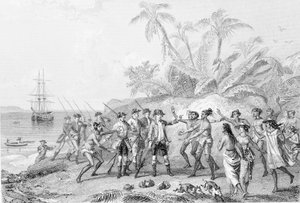 Louis Antoine, comte de Bougainville (1729-1811) arrivant à Tahiti - Unknown artist