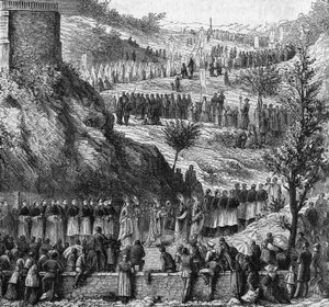 Lourdes 1864 : la procession vers la grotte pour l