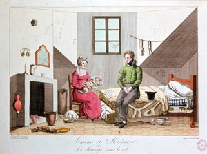 Amour et misère ou mariage sans fondement, pauvre ménage, début du 19e siècle - Unknown artist