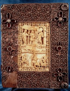Plat inférieur du Psautier de Charles le Chauve (Charles II) (823-877) : miniature en ivoire représentant Nathan venu tuer l