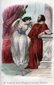 Lucrèce Borgia (1480-1519) avec son frère César Borgia. Gravure de 1842 dans « Histoire des papes : crimes, meurtres, empoisonnements, parricides, adultères, incestes... » par Maurice Lachatre. Collection privée.