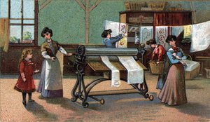Machine à repasser. Chromolithographie de la fin du 19e siècle.