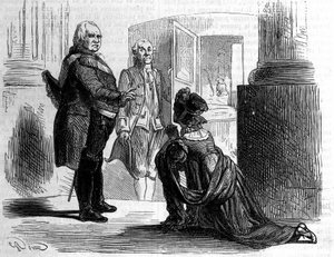 Madame la Comtesse de Labédoyère aux genoux de Louis XVIII, roi de France. - Unknown artist