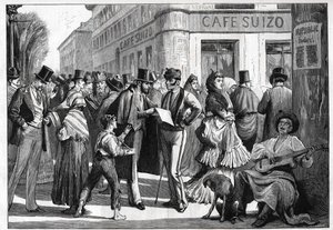 Madrid en 1873. Promeneurs au coin de la rue de Séville et de la rue d