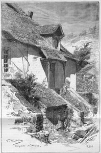 Maison de George Sand (Aurore Dupin, Baronne Dudevant) (1804-1876), écrivain française, à Gargilesse (Indre) sur les bords de la Creuse en France. Gravure dans "Le Monde Illustré" - Unknown artist