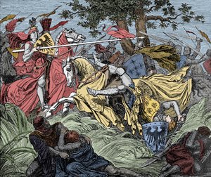 Manfred tué au combat - Bataille de Bénévent (26 février 1266) : la mort de Manfred I (de Hohenstaufen) - Unknown artist