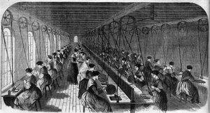 Fabrication de plumes cimentées : ouvriers dans un atelier d