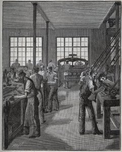 Fabrication de porte-plume et de porte-crayon. Gravure de 1885 dans « Les arts et métiers illustrés » par Adolphe Bitard. - Unknown artist