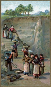 Fabrication de porcelaine, carrière de kaolin. Chromolithographie de la fin du XIXe siècle - Unknown artist