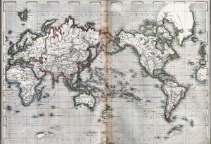 Carte du monde. Italie. Gravure du milieu du 19ème siècle - Unknown artist