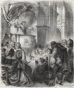 Marie de Rabutin-Chantal, marquise de Sévigné connue sous le nom de Madame de Sévigné (1626-1696), écoutant Louis Bourdaloue (1632-1704) à l