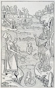 Animaux marins et monstres - page de titre du chapitre « De Piscibus » de « Hortus Sanitatis », édition de Mayence de l