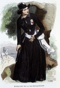 Marquise de La Rochejaquelein (ou La Rochejacquelein) (1772 - 1857) (sur la poitrine les insignes des Vendéens), gravure du 19ème siècle