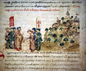 Mastino II de la Scala (1308-1351) donne à la ville de Florence beaucoup de terres de Lucques, vers 1300 - dans « Croniche del Sercambi », vers 1400. Archives Nationales, Lucques - Unknown artist