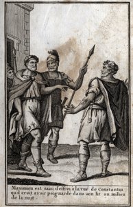 Maximien Hercule (Marcus Aurelius Valerius Maximianus) (vers 250-310), empereur romain, saisi de peur à la vue de Constantin (Constantin Ier, Flavius Valerius Aurelius Constantinus, 272-306), son gendre, qu